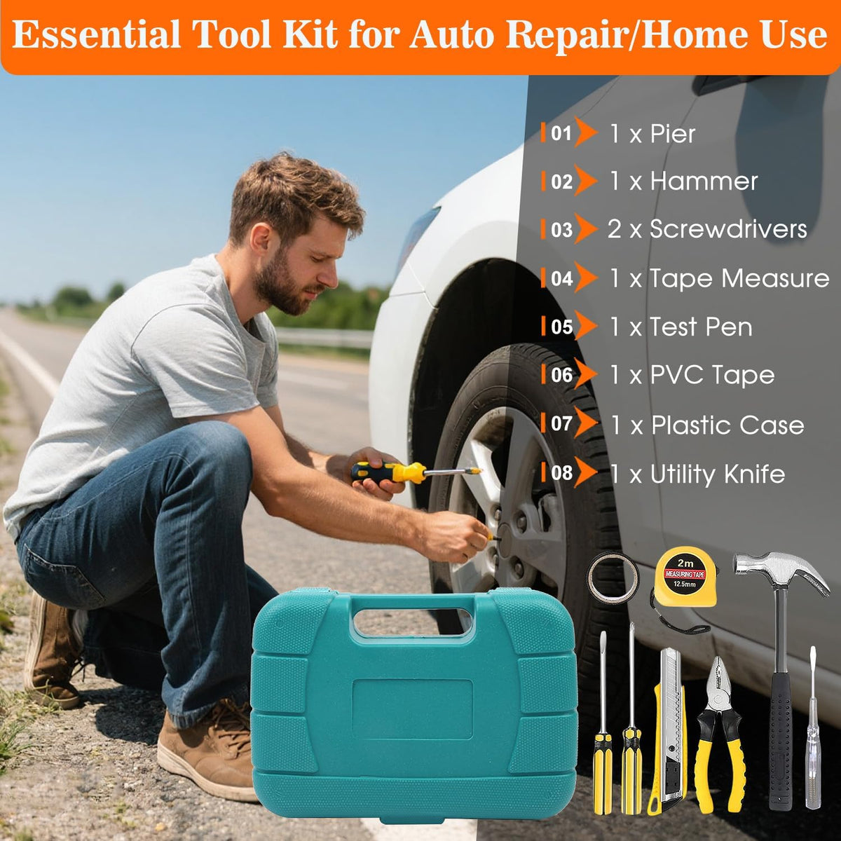 Car Emergency Kit with Jumper Starter and Air Compressor, Roadside Emergency Tool Kit for Truck Venicle Auto, Men Women Winter Travel Road Side Safety Essential Survival Bag with First Aid Kit