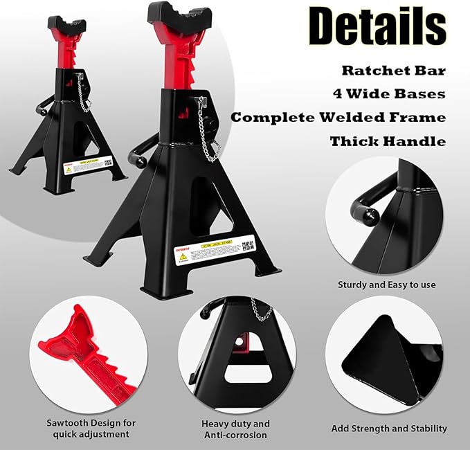 YATOINTO Jack Stands 3 Ton (6,600 LBs) with Double Pin Locking, Car Jack Stand 11.22"-16.54" Adjustable with Rubber Pads, Jack Stands for Trucks,Home,Garage, SUV, Pickup,Car,UTV/ATV,1 Pair