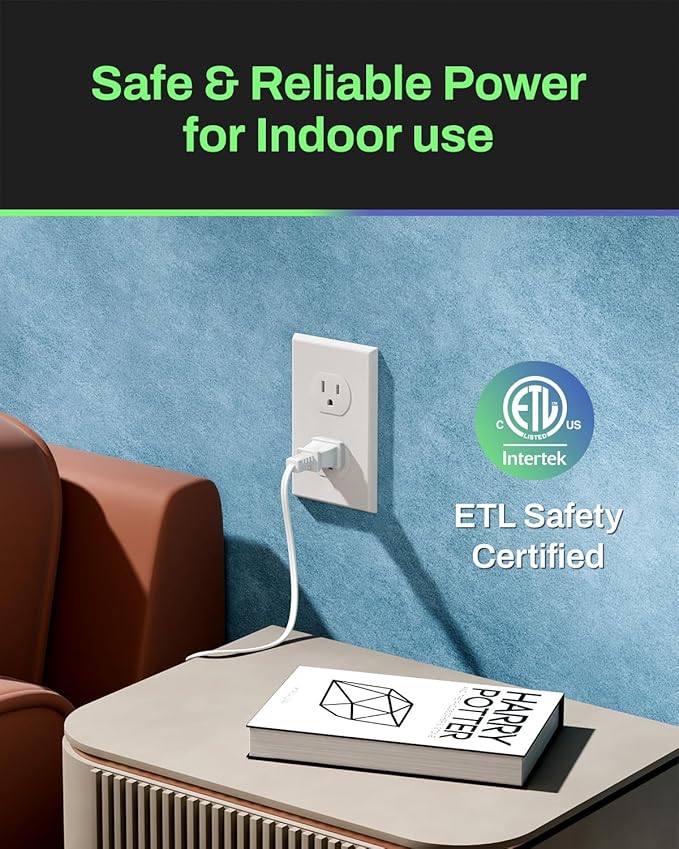 BN-LINK 2 Pack 12ft Indoor Extension Cord, 3 Outlet, 16/2 SPT-2, White, 2-Prong Polarized Plug, Household Power Cord for Home, Office & Holiday Decorations