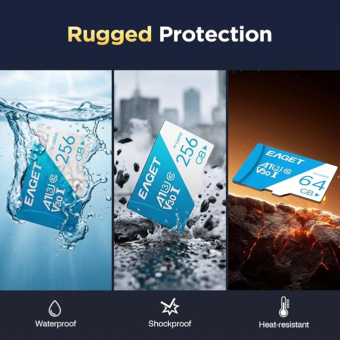 EAGET 1-Pack 256GB TF Memory Card Up to 100MB/s Read 70MB/s Write
