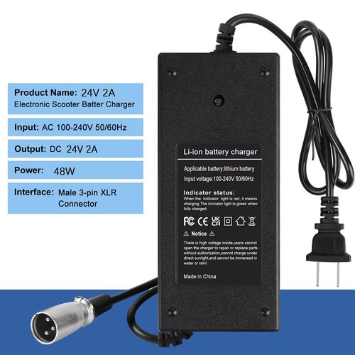 24V(Max 29.4V) 2A 3-Pin XLR Charger for Electric Scooter Go-Go Elite Traveller, Plus HD US, Ezip Mountain Trailz, Jazzy Power Chair,Shoprider,Schwinn S300 S350 S400 S500 S650,Pride Mobility