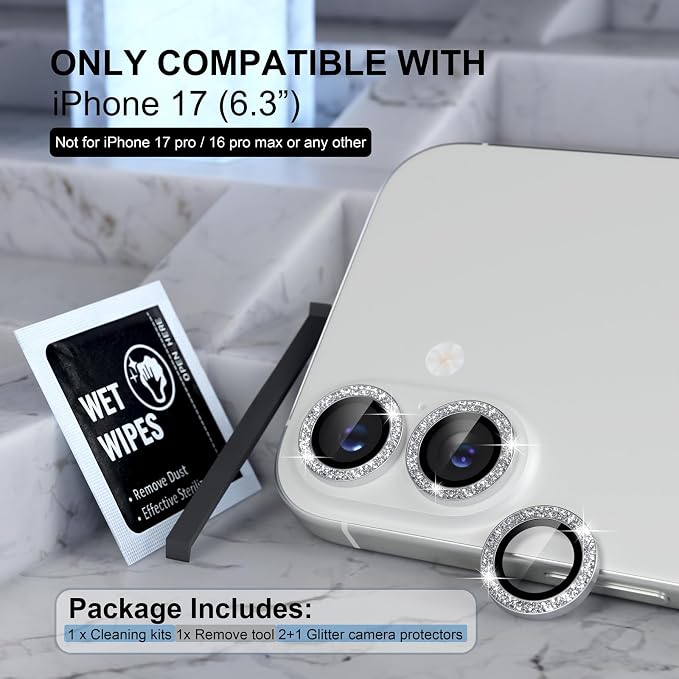 Choiche Compatible for iPhone 17 Camera Lens Protector Bling, 9H Tempered Glass