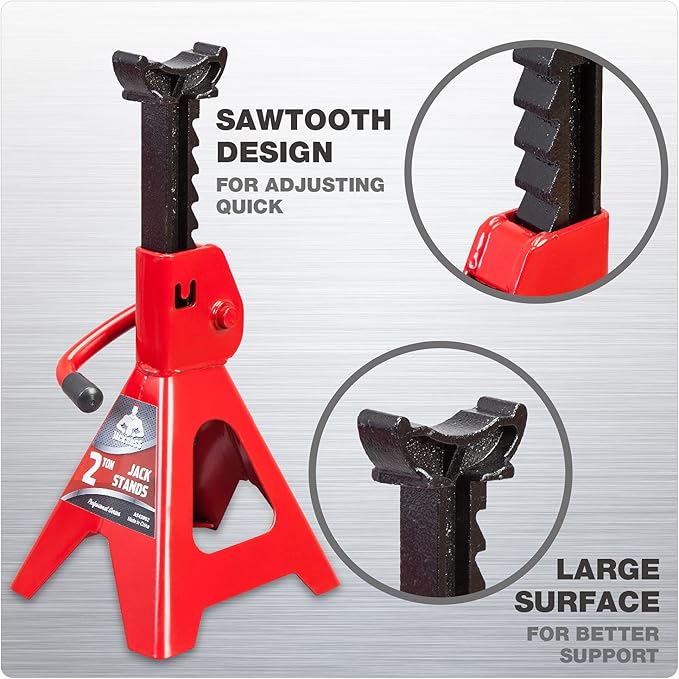 Jack Boss Jack Stands 2 Ton (4,000 LBs) Lifting Car Stand, Fit Use for Cars Automotive Small Vehicles, Red, 2 Pack