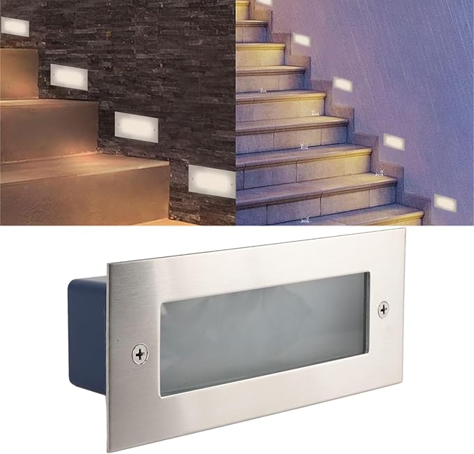 85-265V LED Step Light, 3000K Water Proof Aluminum Alloy Embedded Stair Light, Portable Wall Lamp for Indoor Outdoor Basements Corridors