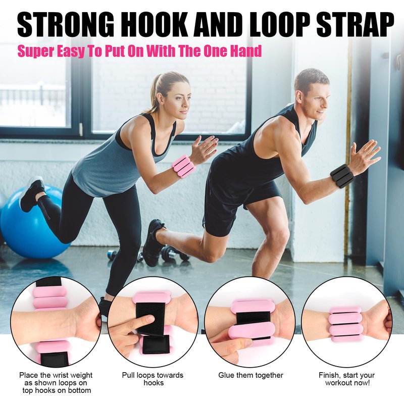 Wrist & Ankle Weights for Women, Wearable Strong Arm & Leg Weights Set of 2(1Lbs Each), Adjustable Ankle Weights for Walking, Yoga, Dance, Barre,Gym,Exercise,Pilates,Walking Running (Light Pink)
