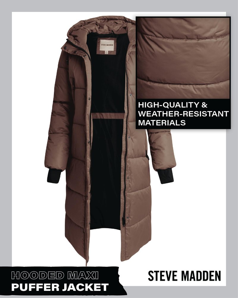Steve Madden Womens Long Puffer Jacket - Heavyweight Insulated Fall Maxi Winter Coats for Women Long Length Bubble Parka, Size Large, Olive