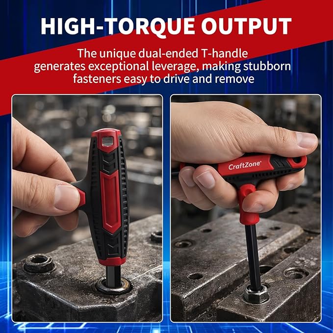 T Handle Allen Wrench Set Metric & SAE T-Handle Hex Key Set T Handle with Storage Box for Basic Home Repair and Mechanical Maintenance