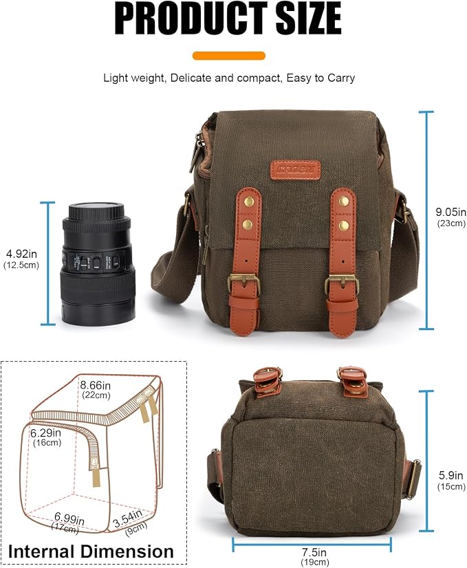 CADeN Compact Camera Bag Case Canvas Leather Trim Compatible