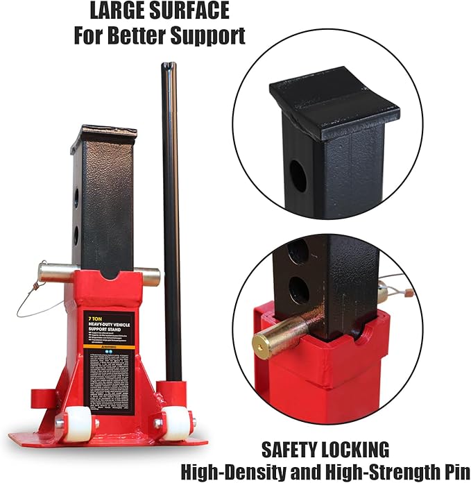 Torin ATZ70006PB Heavy Duty Jack Stands: Pin Style Jack Stand with 2 Casters and Handle, Easily Portable Car Stand for Car SUV, Truck and Pick Up, 7 Ton (14,000 lb) Capacity, Red
