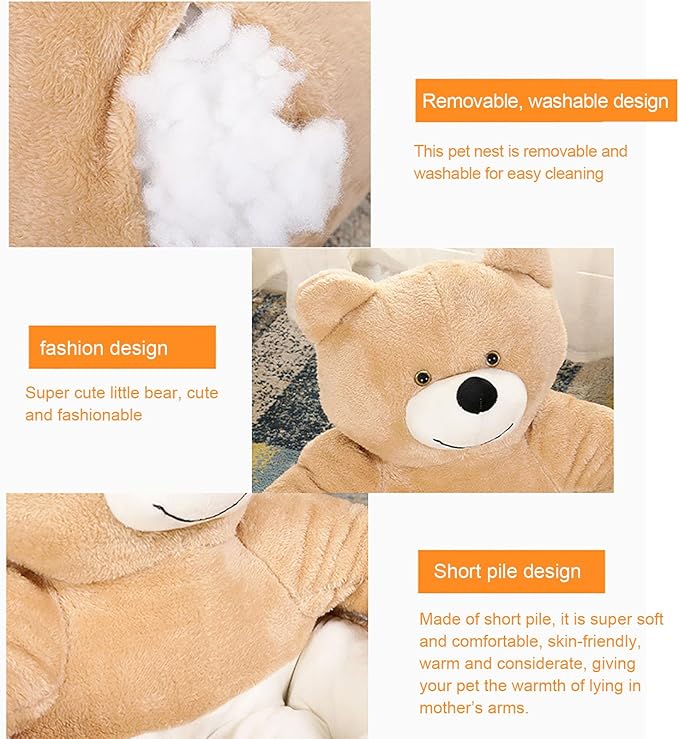 Dog Sofas & Chairs, pet Shape Sofa, Slip Resistant Dog cat Furniture, Adorable Bear Shaped Pet Sofa Bed, Washable Dog cat Couch, Plush Soft Couch for Dogs and Cats L(bottomDiameter55cm) Brown+mat