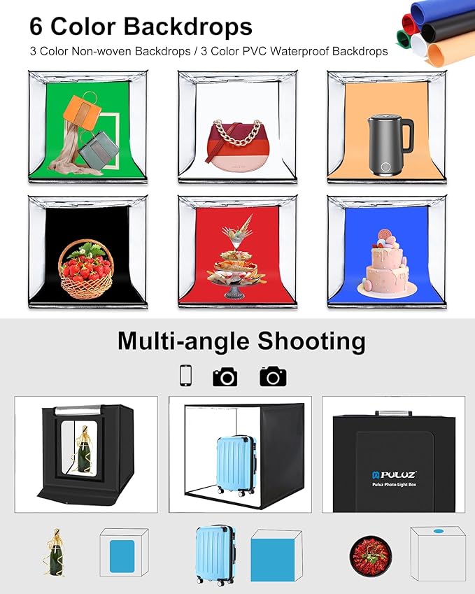 PULUZ 24x24 Inch Photo Studio Light Box, Dimmable 136 LED Beads CRI≥95 Foldable