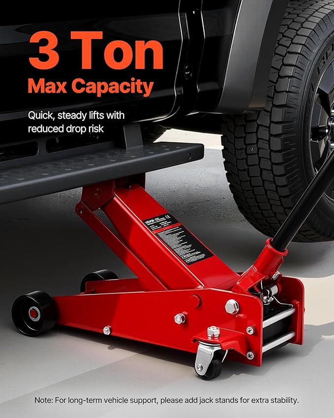 VEVOR 3 Ton Low Profile Floor Jack, Steel Racing Floor Jacks with Single Piston Quick Lift Pump, Hydraulic Trolley Car Jack for Sport Utility Vehicle, SUVs, Pickups, Lifting Range 5.1"-19.7"