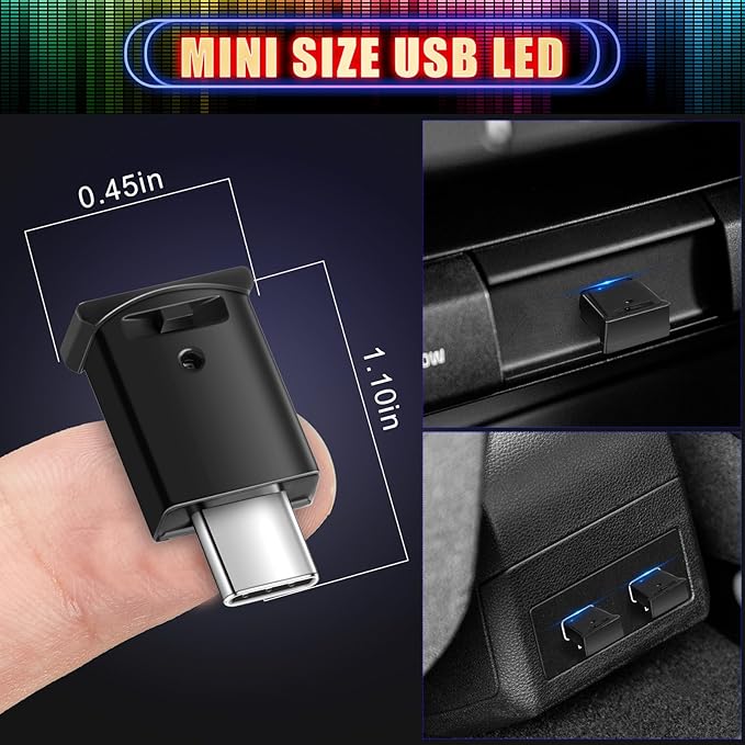 Frienda 2 Pieces Mini USB LED Light, Car LED Interior Lighting 5v Smart USB Atmosphere Light, Laptop Keyboard Office Decoration Night Lamp, Adjustable Brightness, 8 Colors (Type C)
