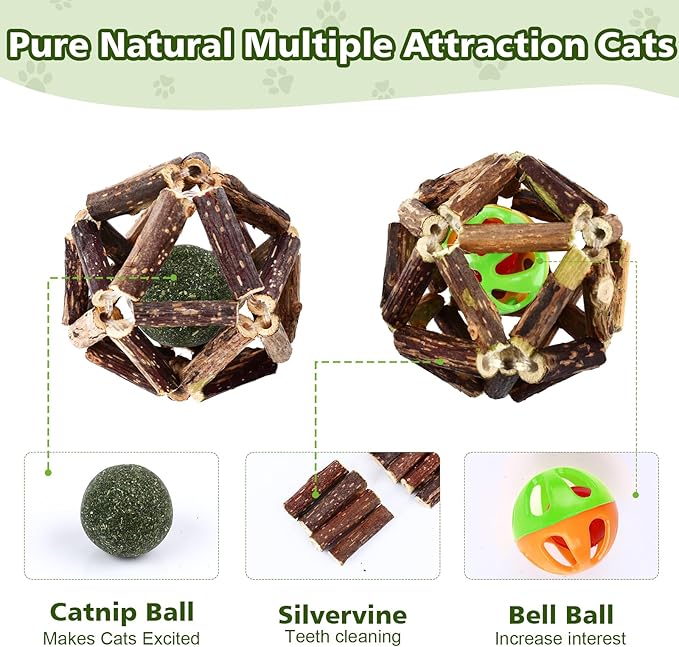 27 Pack Catnip Chew Toys for Cats,Cotton Sisal Rope Toys,Cat Natural Silvervine Sticks,for Cat Teeth Cleaning and Dental Care,Interactive Toy for Bored Indoor Cats