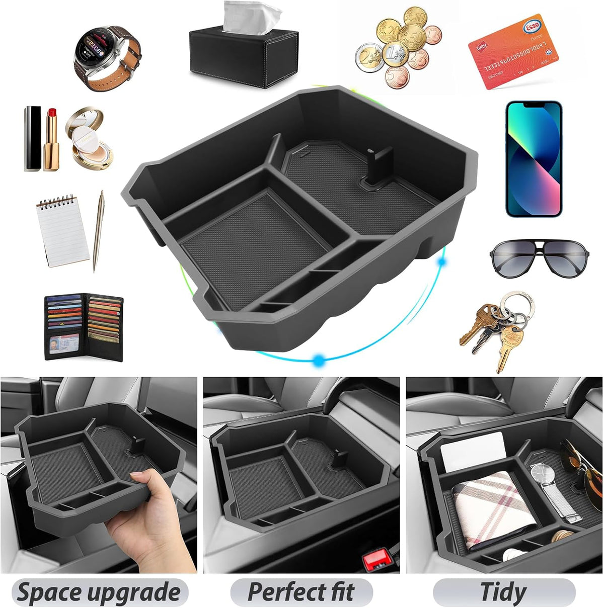 SKTU 2024 2025 2026 Tesla Cybertruck Center Console Organizer 2024 2025 2026 Cybertruck Console Tray 2025 Cybertruck Cyberbeast/AWD Armrest Organizer Cybertruck Accessories with Coin Holder