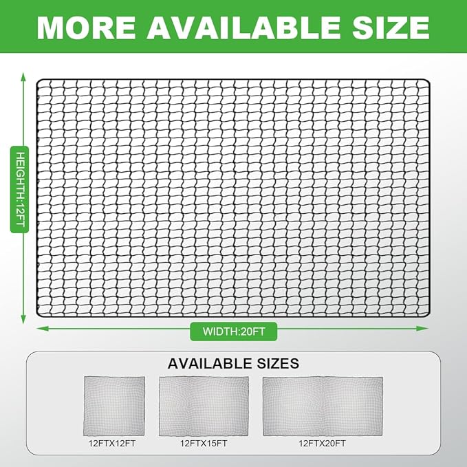 Golf Practice Net, 12X12ft /12X15ft/12X20ft Golf Hitting Hanging Kit, Sports Practice Barrier Net for Backyard and Garage, Indoor/Outdoor DIY Sports Netting for Baseball, Hockey, Soccer