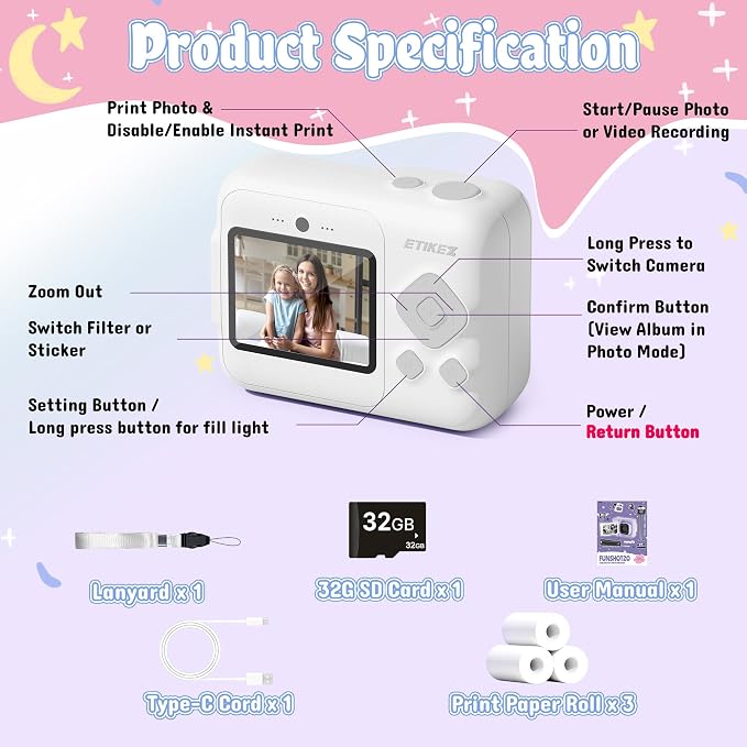 Kids Camera, 1080P Instant Digital Print Camera