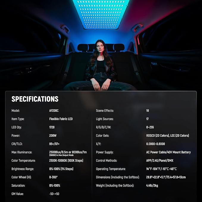 NEEWER Pro 200W Flexible LED Video Light, Studio RGB Panel Light Mat Kit