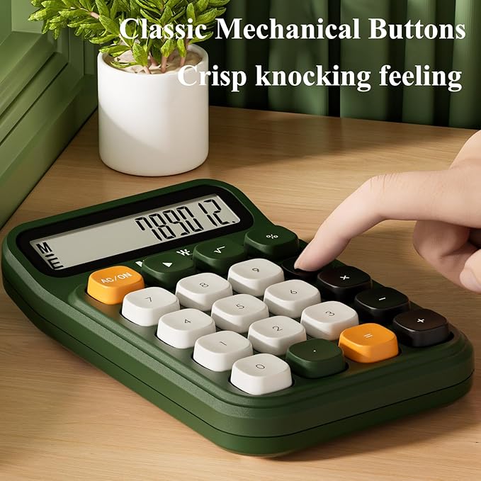 M&G Mechanical Switch Calculator, 12 Digits, Large LCD Display and Big Buttons