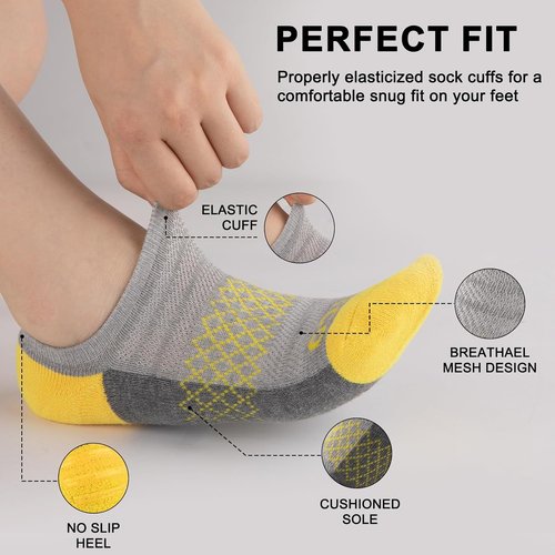 Eallco No Show Socks - Women's Athletic Cushioned Low Cut Non-Slip Running Ankle Socks | 6 Pairs