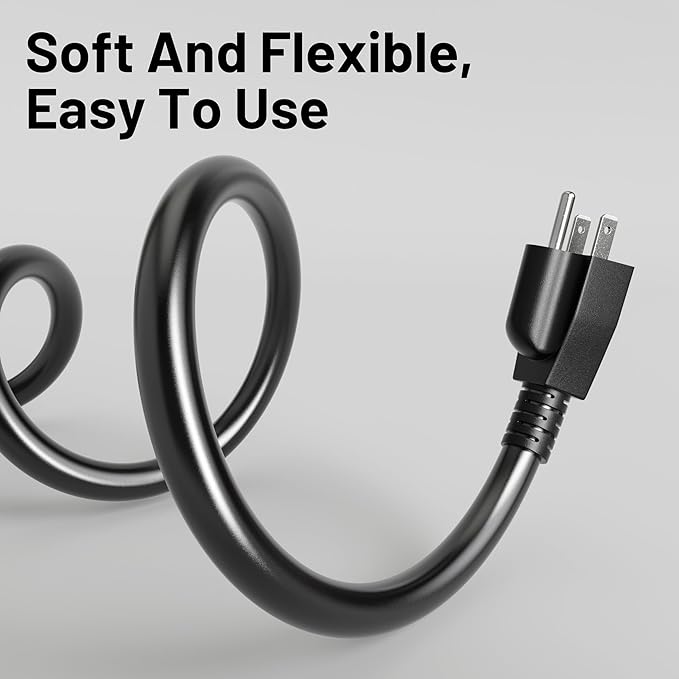 75 Ft 10A 1250W 16AWG Black Indoor Outdoor Extension Cord Waterproof, Extension Cord with 3 Prong Grounded Plug, Flexible Weatherproof Power Cable, SJTW