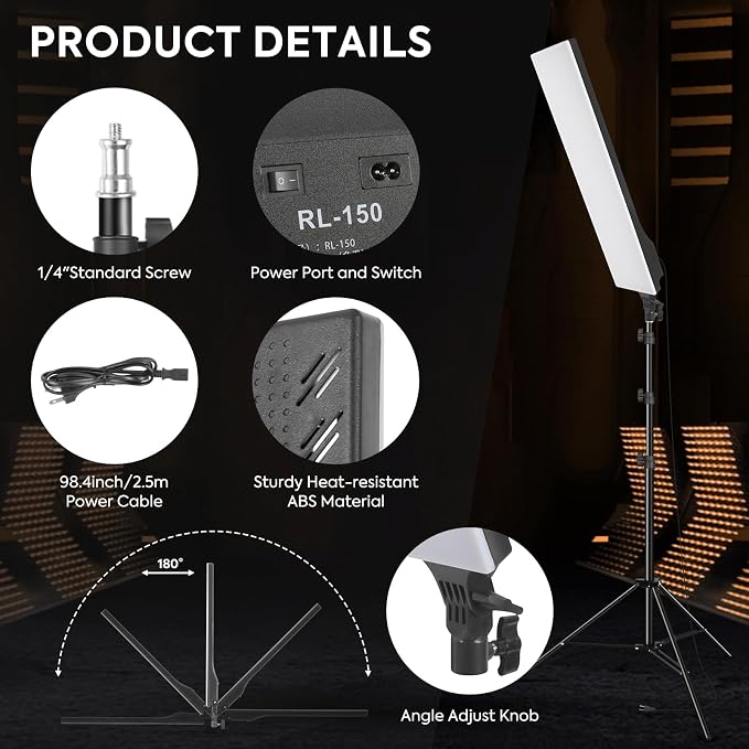 2 Pack LED Video Light Kit 23.6", SEDGEWIN Photography Lighting 2500-7500K