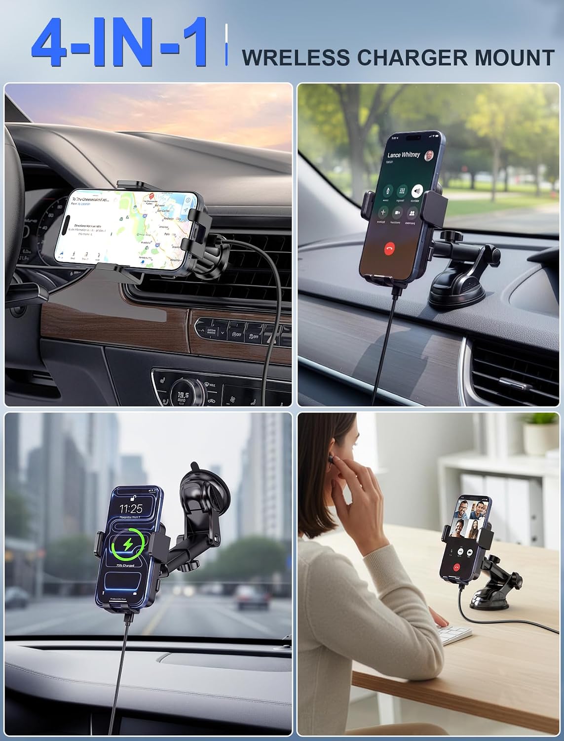 Wireless Car Charger Auto Clamping LED Car Charger Dash Windshield Air Vent