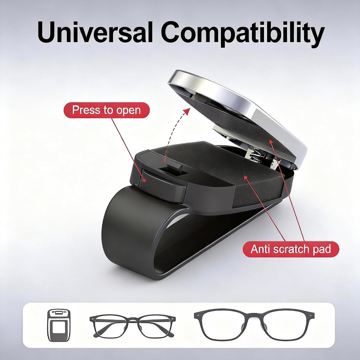 Mini Car Sun Visor Glasses Clip - One-Click Push Button Sunglasses Holder - Sporty Tri-Color Stripe Design,Universal Fit Car Enthusiasts and Drivers,Auto Interior Organizer (Black)