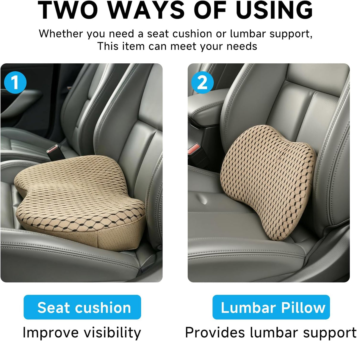 Livtribe Car Seat Cushion - Memory Foam Seat Pad for Sciatica & Lower Back Pain Relief - Driving Cushion with Breathable Mesh Cover - Road Trip Essentials for Drivers (3D Beige)