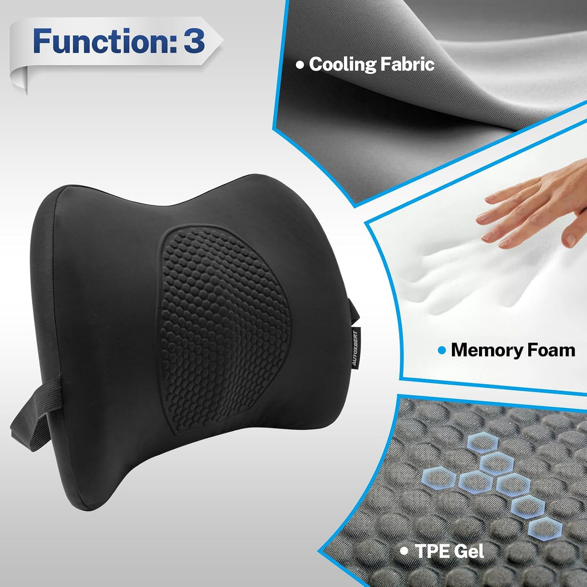 XUKEY Lumbar Support Pillow for Car, Memory Foam and TPE Gel Lumbar Pillow for Lower Back Pain Relief,Back Cushion for Driving Chair Support for Car Office Chair Wheelchair (Black)