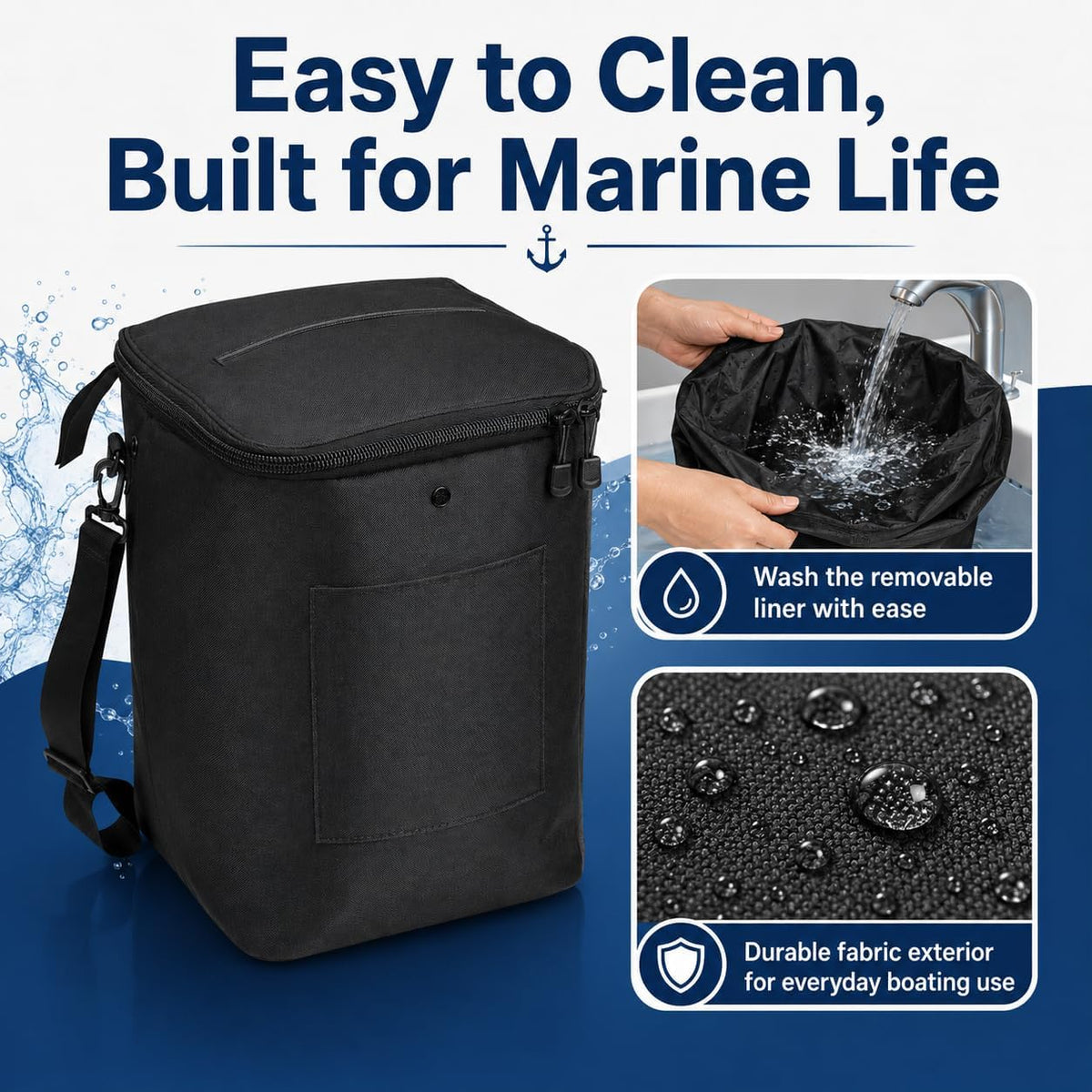 Boat Trash Can, Portable Boat Trash Bag, Reusable Garbage Bag, Easy to Install & Clean, 3.96 Gallons Multi-Purpose Boating Equipment Accessories