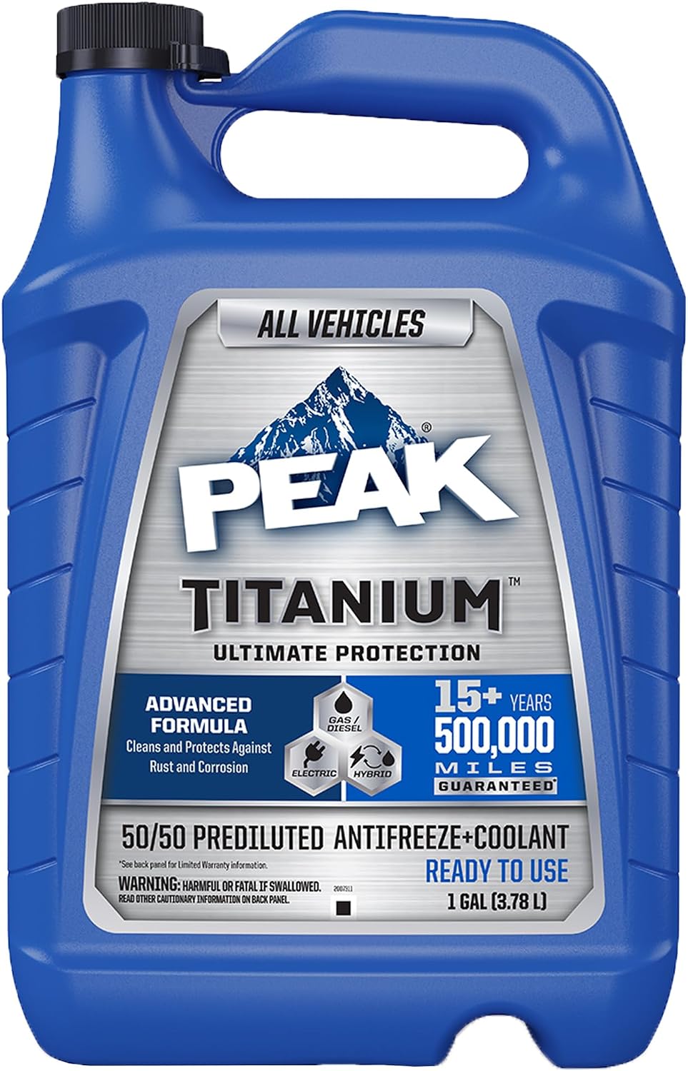 PEAK Titanium 50/50 Prediluted Antifreeze and Coolant for All Engine Cooling Systems, Long-Lasting Yellow Engine Coolant/Antifreeze for Lifetime Engine Protection in All Vehicles, 1 Gal.
