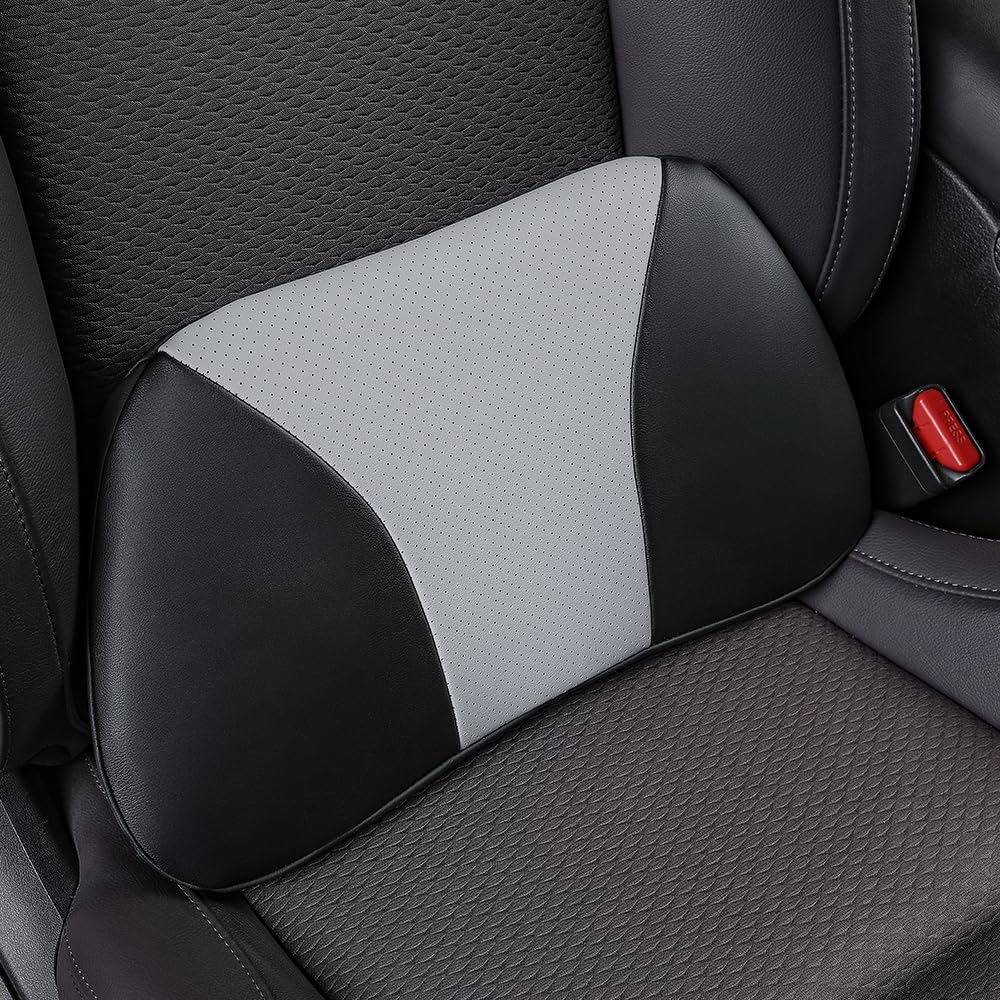 1p Memory Foam Lumbar Support Pillow for car Lower Back Pain Relief - Back Cushion for Driving, Chair Support for Car-Office Chair（Black&Grey）