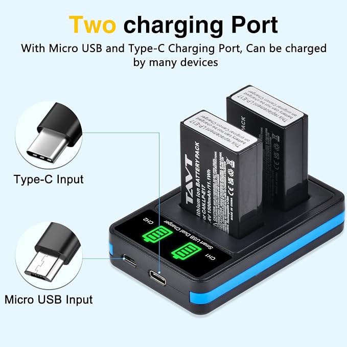 2Pcs 1500mAh LP-E17 Batteries+LED Rapid Dual Charger, Repacement Battery