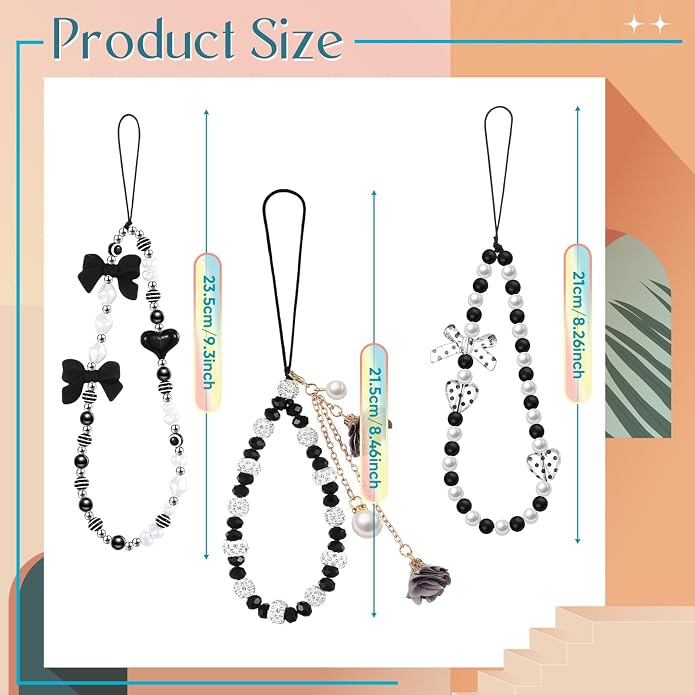 Ecally 3 Pcs Phone Charms Strap Camera Charm Strap Pearl Beaded Butterfly Bow