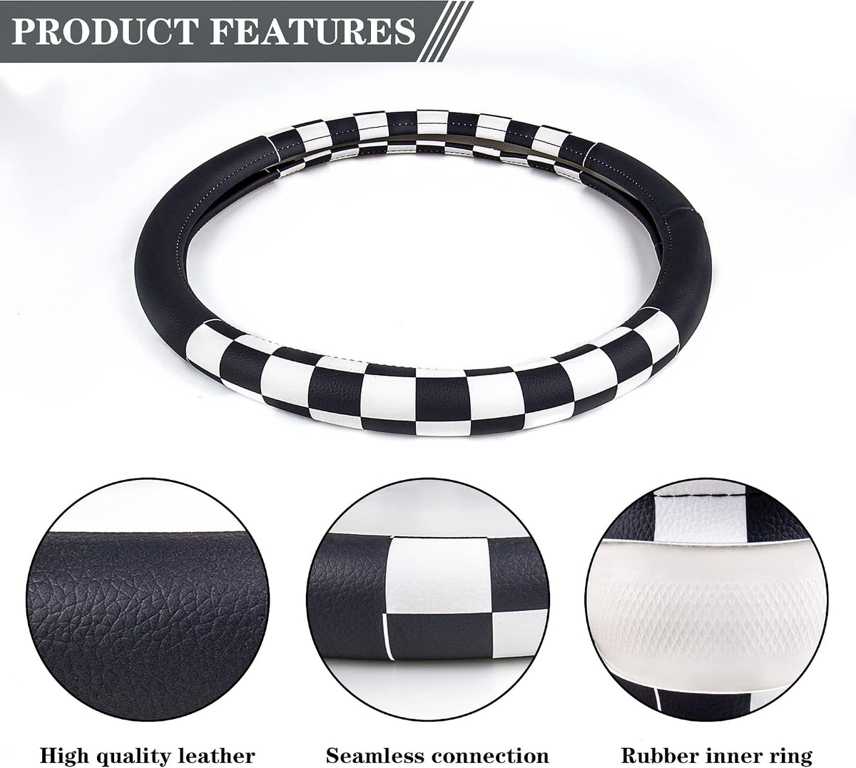 Evankin Lattice Leather Steering Checker Wheel Cover, Black and White