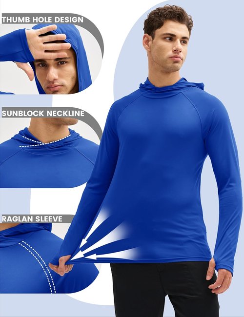 MAGCOMSEN Men's UPF 50+ Sun Protection Hoodie - Quick Dry Lightweight Long Sleeve Rash Guard for Fishing & Running