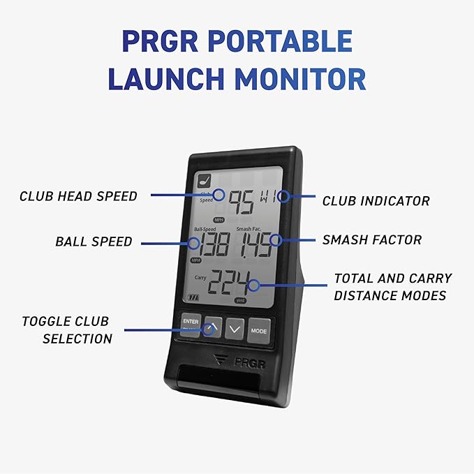 PRGR HS 130-A Portable Golf Launch Monitor | Doppler Radar Measures Club & Ball Speed, Smash Factor, Total & Carry Distance | Tracks Swing Speed Training Aids