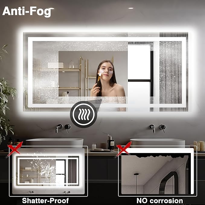 77"x36" Large LED Bathroom Mirror with Front Lit and Backlit, Anti-Fog Lighted Mirror for Wall, Stepless 3 Colors Dimmable Smart Vanity Mirror(Horizontal/Vertical)