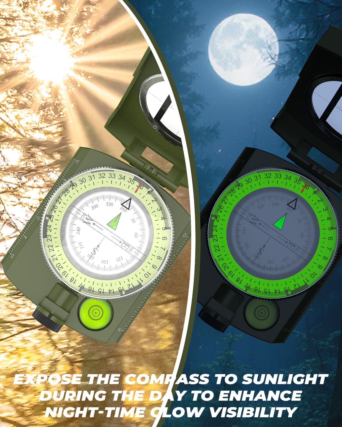 Sportneer Compass - Accurate, Durable, Lightweight Orienteering Tool | Glow in the Dark, Waterproof Hiking Essential