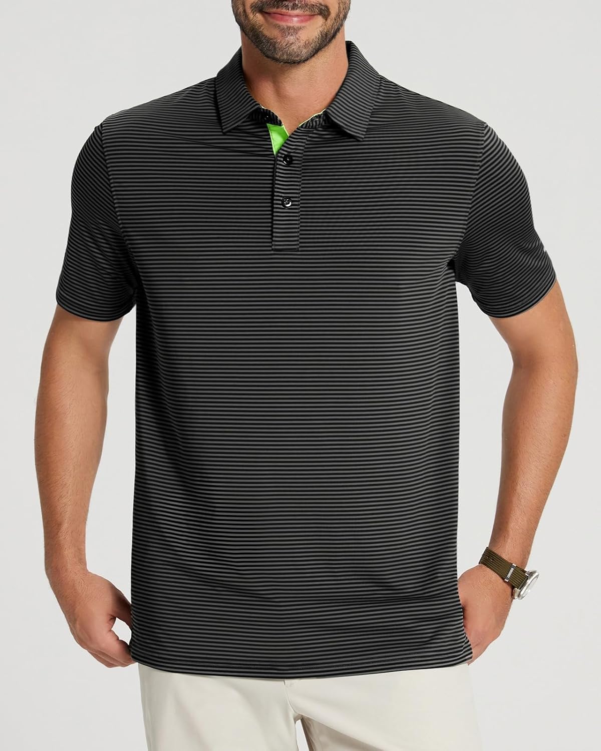 Skiennix Men's Golf Polo Shirt - Moisture-Wicking Short Sleeve Striped Performance Top