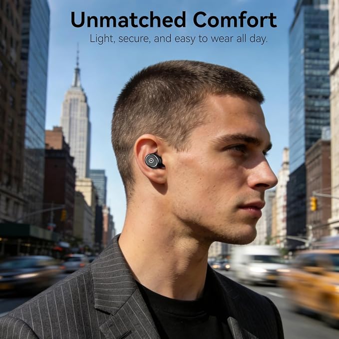 TOZO T10 Wireless Earbuds Powerful Bass Stereo Wireless Charging, APP, IPX8 | Waterproof, 55H Playtime, Ergonomic Design In Ear buds, App Customize EQ, Bluetooth 5.3 Headphones for Work, Travel, Black