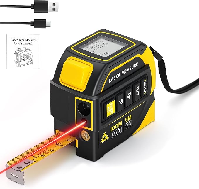 4-in-1 Digital Laser Tape Measure, 328ft/100m Laser Distance Meter