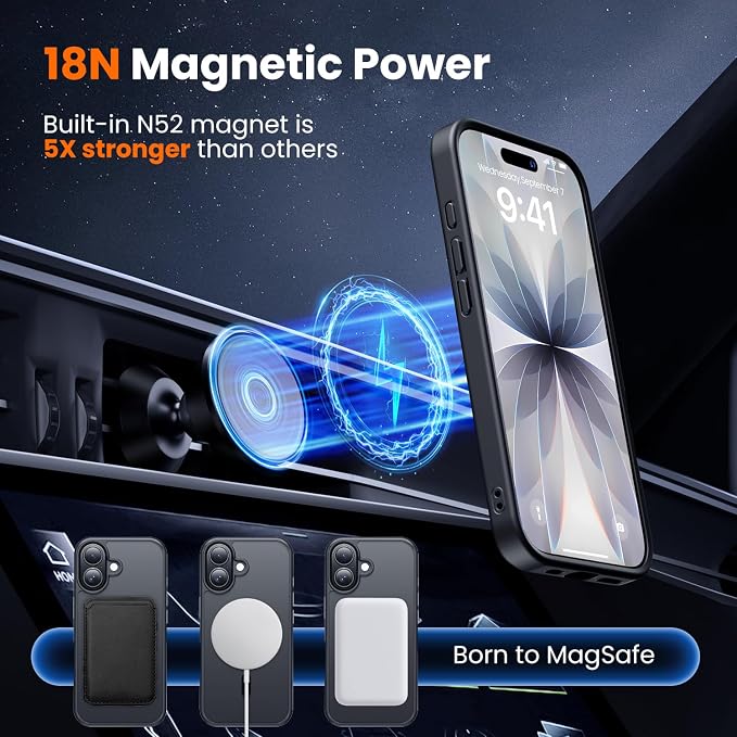 toushion 3 in 1 for iPhone 17 Case Matte Black, Fits MagSafe, Screen