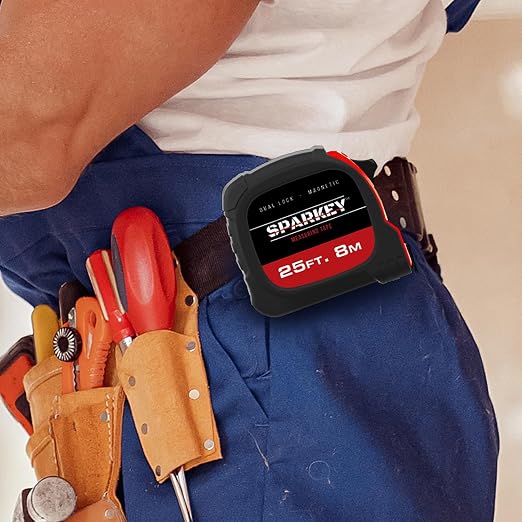 Sparkey 25ft/8M Retractable Magnetic Measure Tape — Metric Measuring Tool