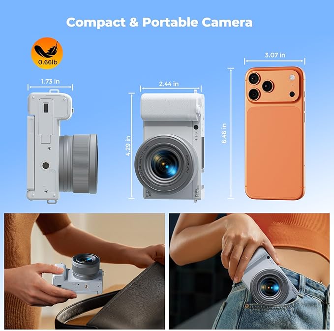 5K Digital Camera for Photography, 72MP Autofocus Point and Shoot Camera