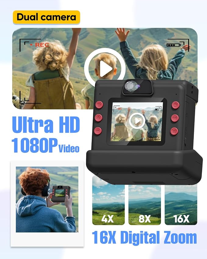 Instant Print Camera for Kids, Dual Len Kids Cameras