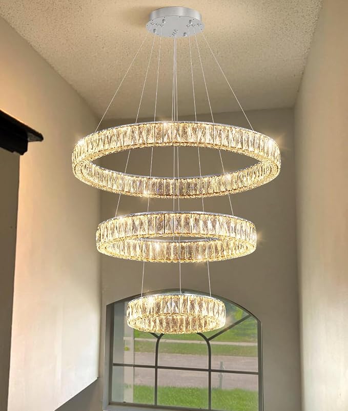 HAIXIANG Modern Glam Chandelier Crystal LED Remote Rings Chandelier Adjustable