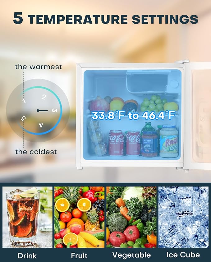Upstreman 1.7 Cu.ft Mini Fridge with Freezer, White-FR17 | Dorm Essentials, Adjustable Thermostat, Energy Saving, Low Noise, Compact Refrigerator for Dorm, Office, Bedroom