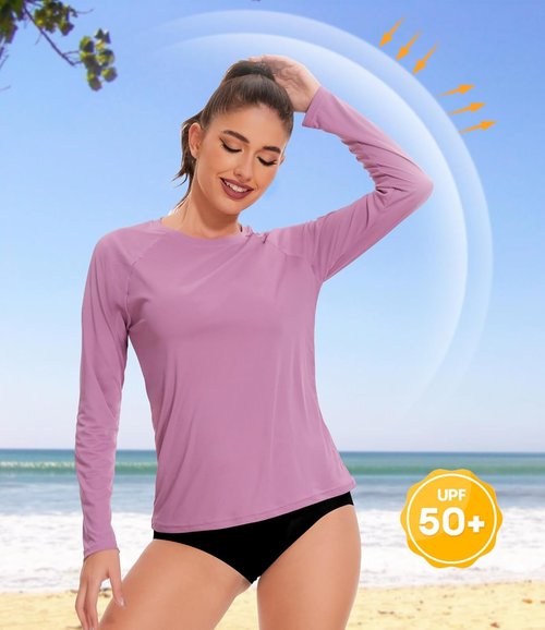 Kinglaman Rash Guard for Women - UPF 50+ Long Sleeve Swim Shirt for Sun Protection | 4 Pack